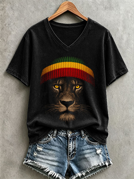 Women's Reggae Lion Print T-Shirt
