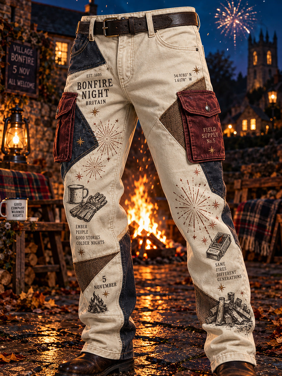 Men's British Bonfire Night Printed Work Trousers