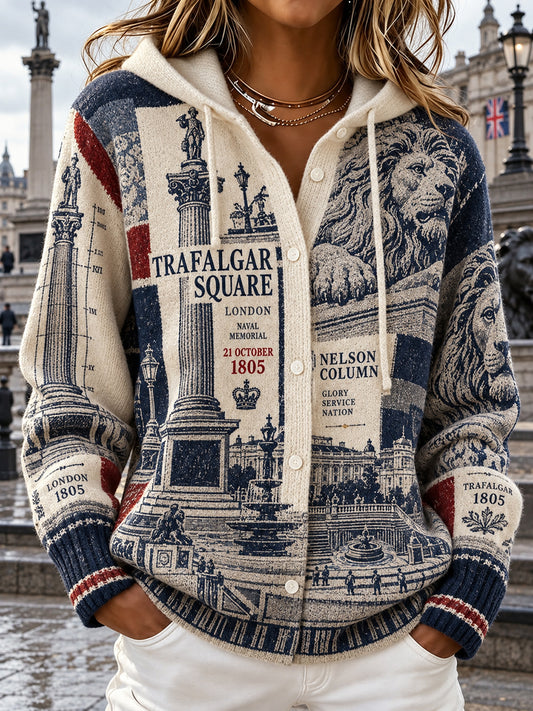 Women's  Vintage British Trafalgar Day Printed Knitted Coat