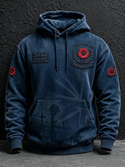 Men's Remembrance Day Lest We Forget Print Oversized Drop-Shoulder Hoodie With Pockets
