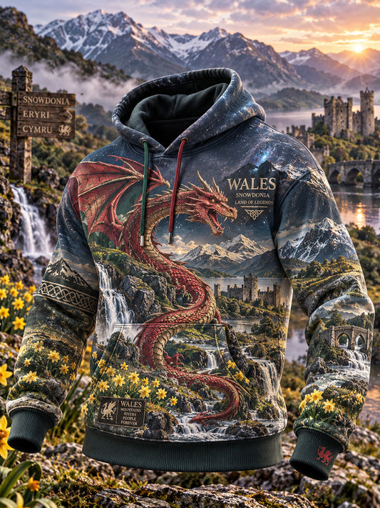 Men's Vintage Britsh Wales Printed Checkered Cotton Hoodie