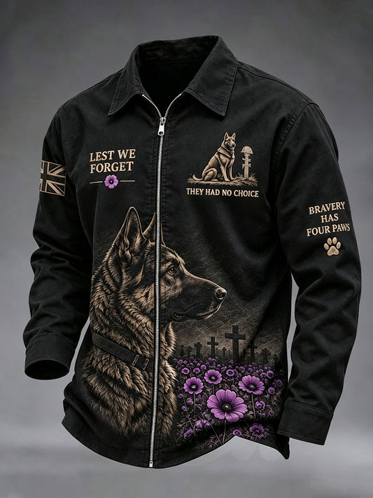 Men's They Had No Choice Lest We Forget Military Dog Print Zip-Up Jacket