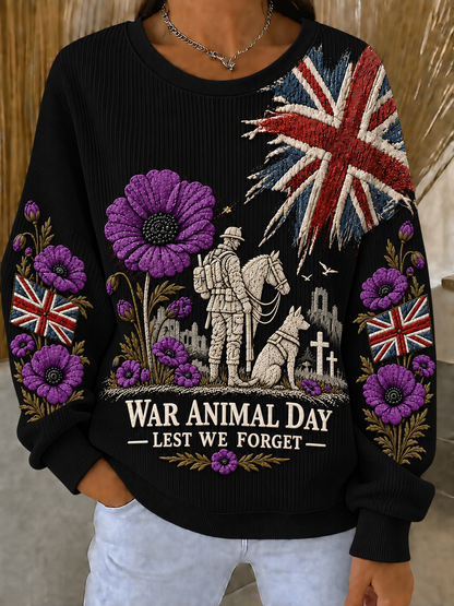 Women's Remembering The Animals Of War Ribbed Round-Neck Sweatshirt