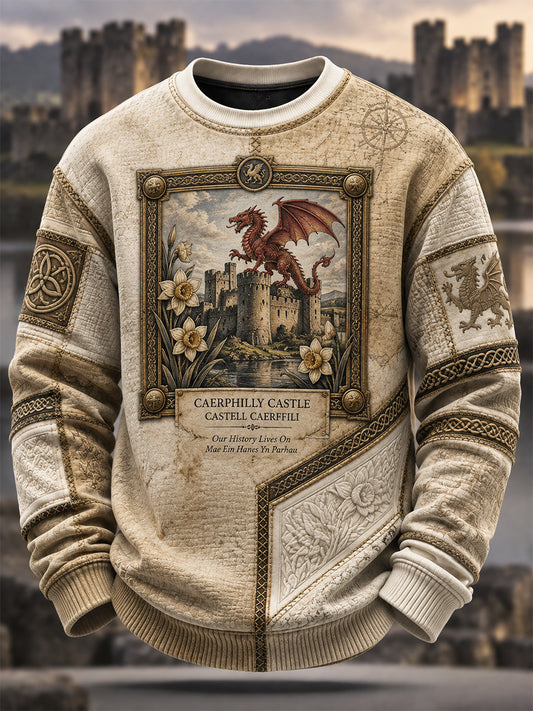 Men's Welsh Cultural Element Art Print Crew Neck Sweatshirt