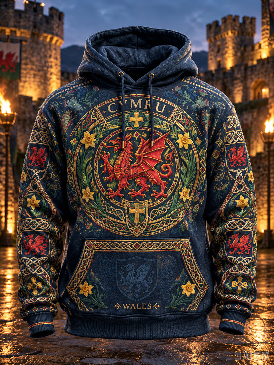 Men's Vintage British Wales Printed Graphic Hoodie