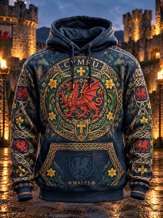 Men's Vintage British Wales Printed Graphic Hoodie