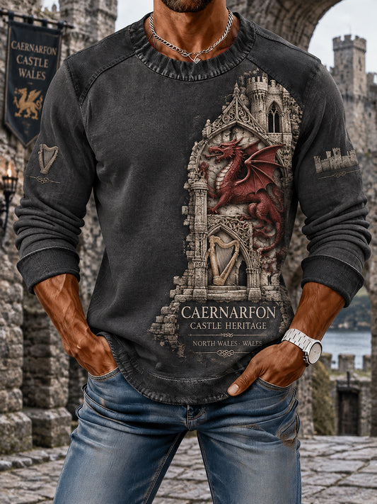 Men's Vintage British Wales Printed Crew-Neck Hoodie