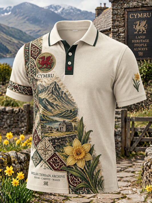 Men's Vintage British Wales Printed Polo Shirt