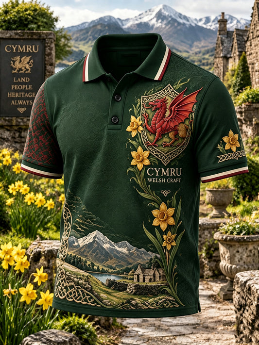 Men's Vintage British Wales Printed Polo Shirt