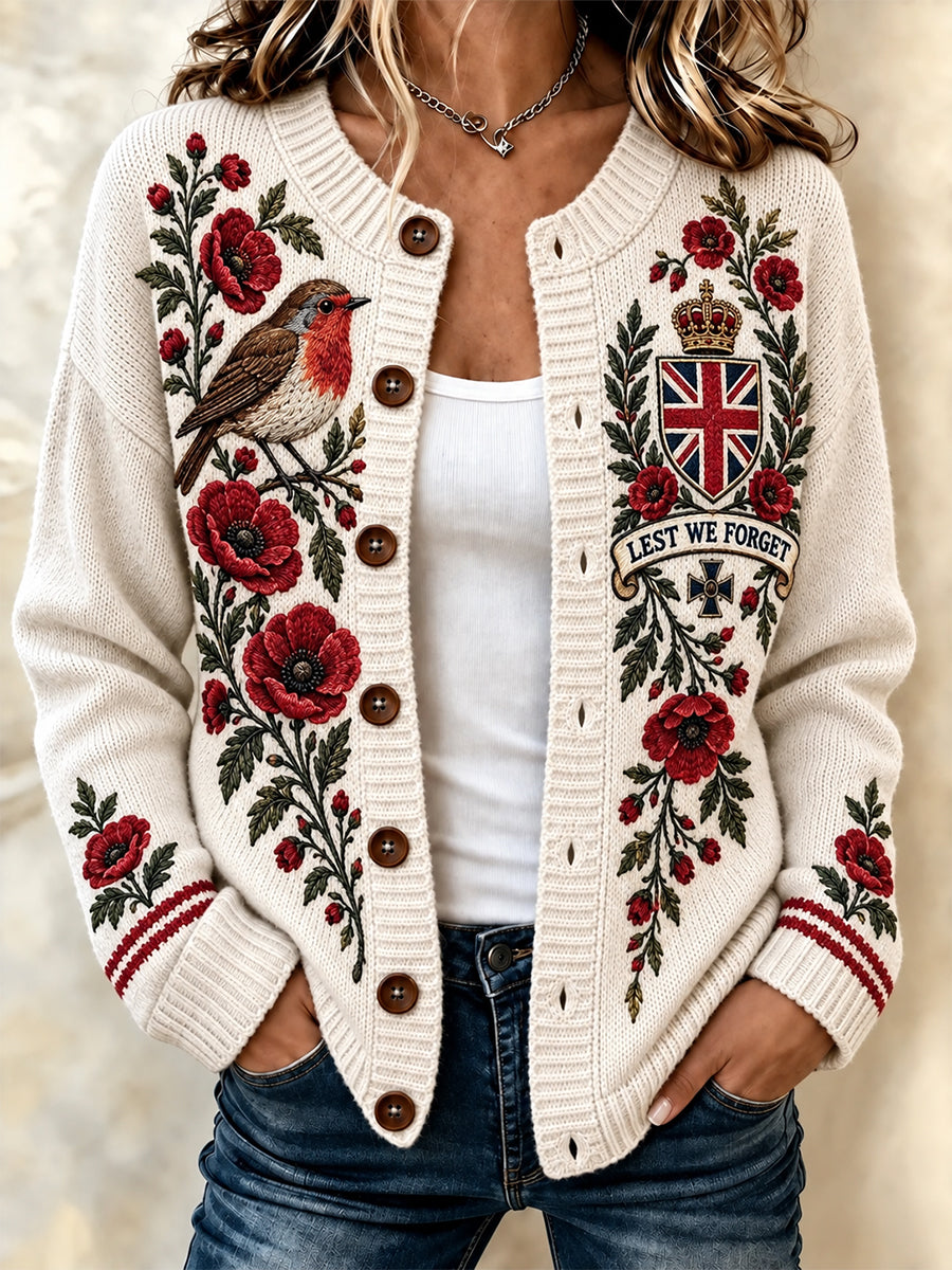 Women's Remembrance Day Lest We Forget Button-Down Cardigan