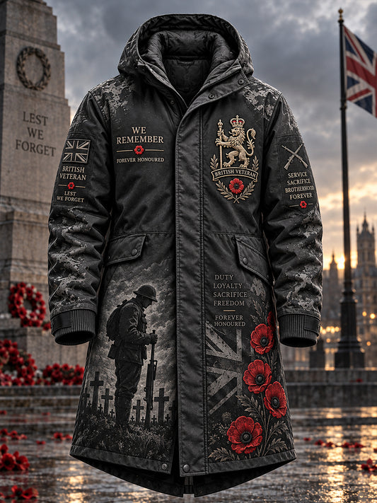 Men's Remembrance Day Print Longline Hooded Windbreaker