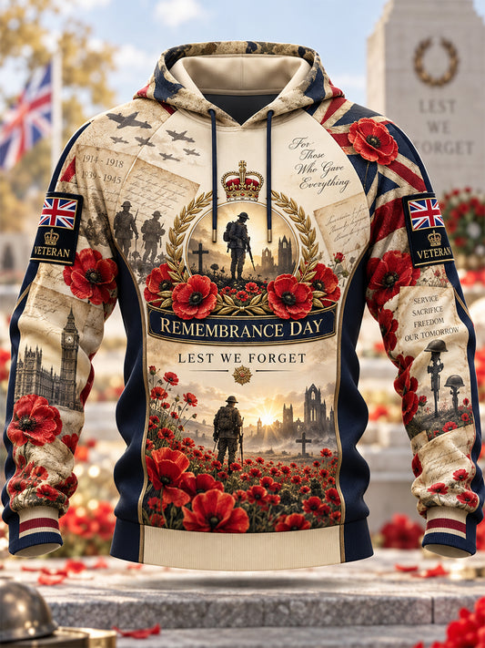Men's Remembrance Day Lest We Forget  Hooded Sweatshirt