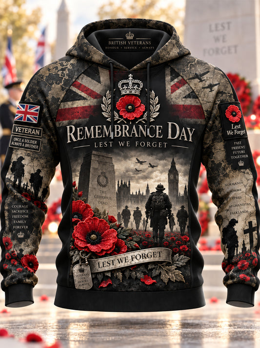 Men's Remembrance Day Lest We Forget  Hooded Sweatshirt