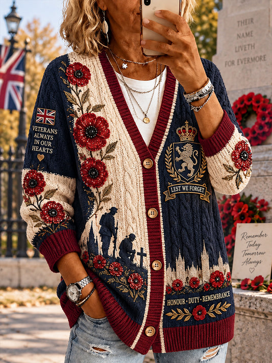 Women's Remembrance Day Print Knit Cardigan