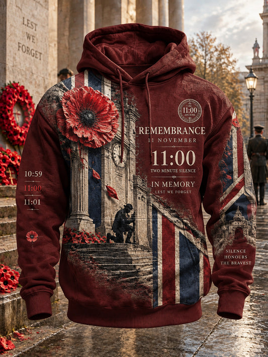Men's Oversized British Remembrance Day Printed Drop-Shoulder Hoodie