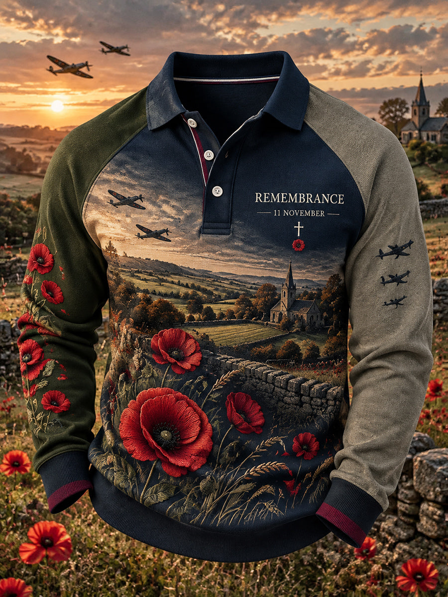 Men's British Remembrance Day Printed Polo Sweatshirt