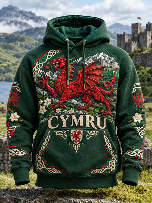 Men's Vintage British Wales Printed Hoodie