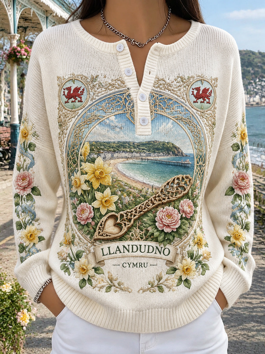 Women‘s Vintage British Wales Printed Long-sleeve Cardigan