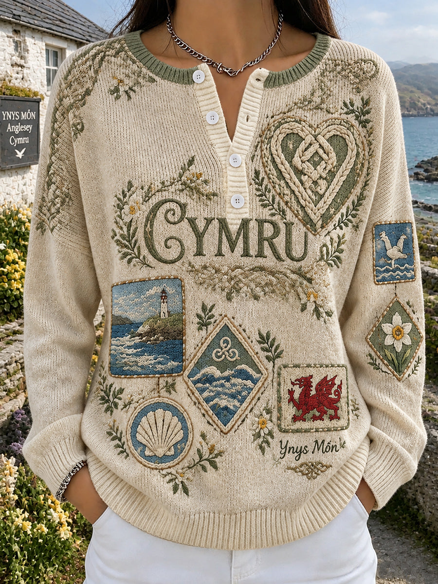 Women‘s Vintage British Wales Printed Long-sleeve Cardigan
