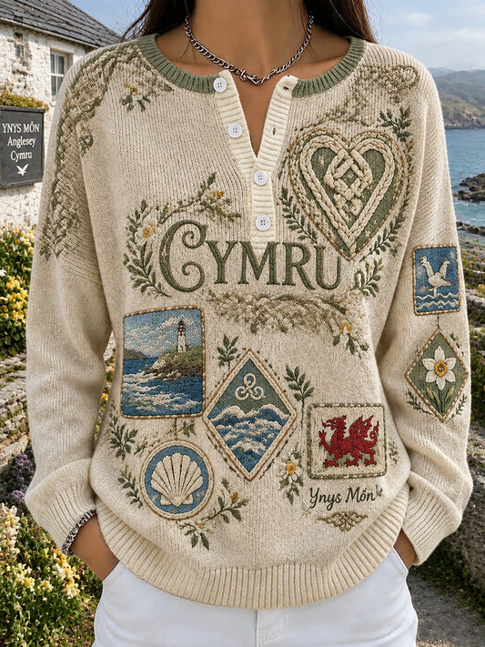 Women‘s Vintage British Wales Printed Long-sleeve Cardigan