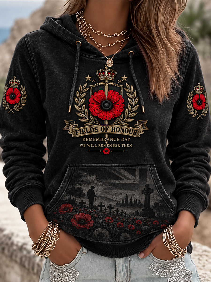 Women's Remembrance Day Lest We Forget Print Hooded Sweatshirt