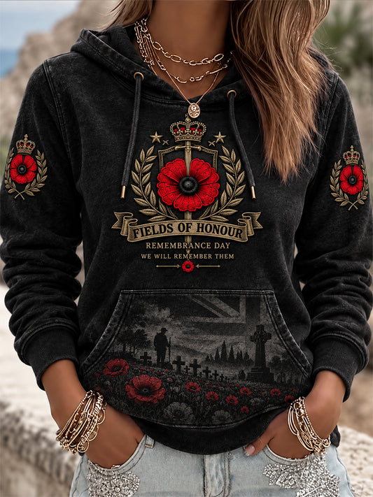 Women's Remembrance Day Lest We Forget Print Hooded Sweatshirt