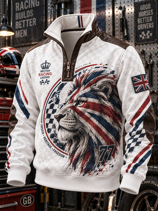 Men's British Lion Printed Zip-Up Hoodie