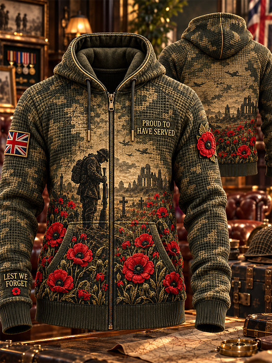 Men's Remembrance Day Lest We Forget Print Zipper Jacket