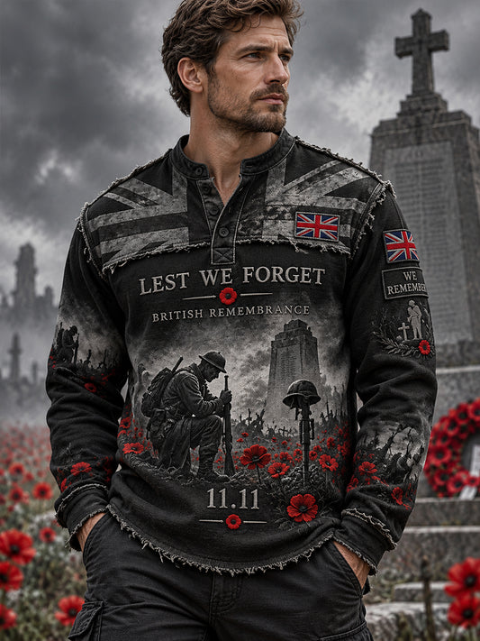 Men's Long-Sleeve Top With Remembrance Day Themed Print