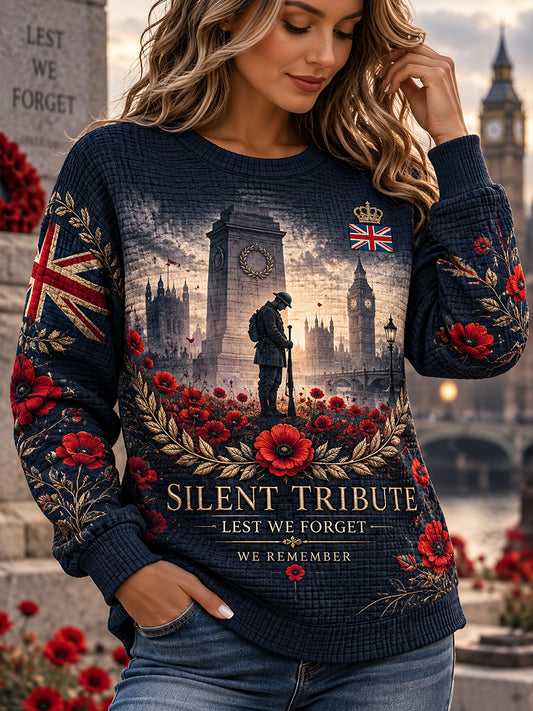 Women's Remembrance Day Print Waffle-Knit Long-Sleeve Sweatshirt
