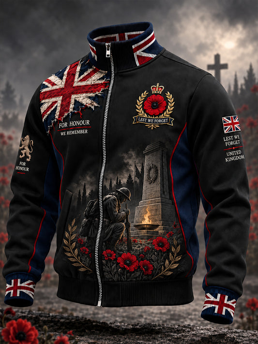 Men's Remembrance Day Print Stand-Collar Zip-Up Jacket