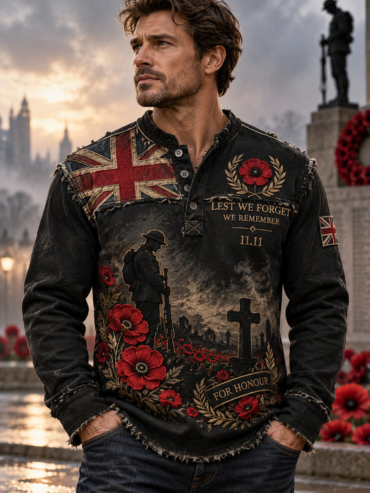 Men's Long-Sleeve Top With Remembrance Day Themed Print