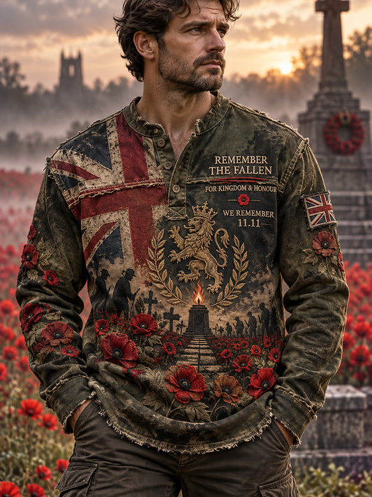 Men's Long-Sleeve Top With Remembrance Day Themed Print