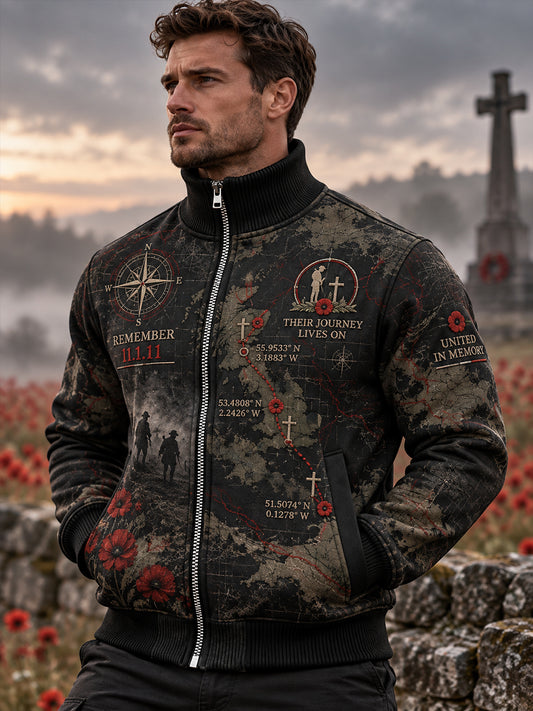 Men's High-Neck Jacket With Remembrance Day-Themed Print