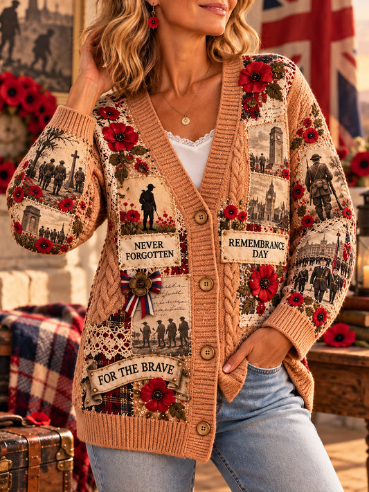 Women's Remembrance Day Print Knit Cardigan