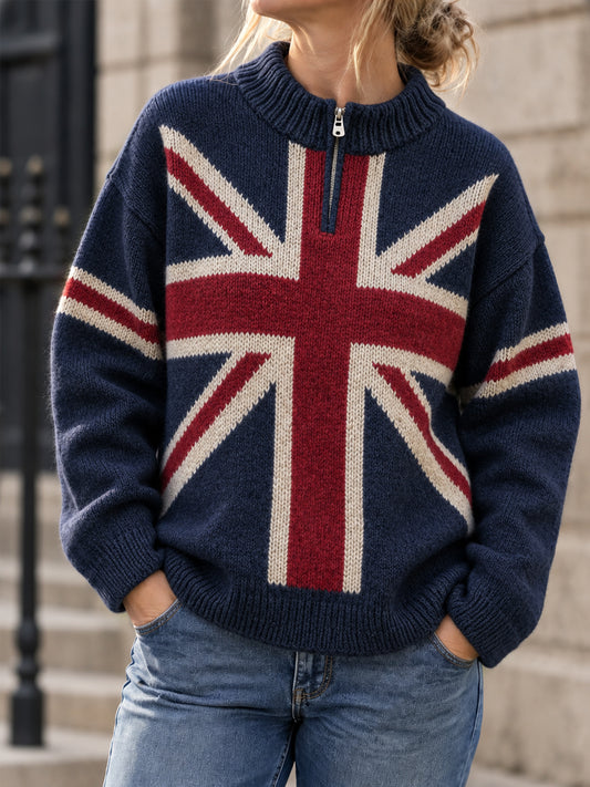 Women's UK Flag Print Casual Zipper Pullover