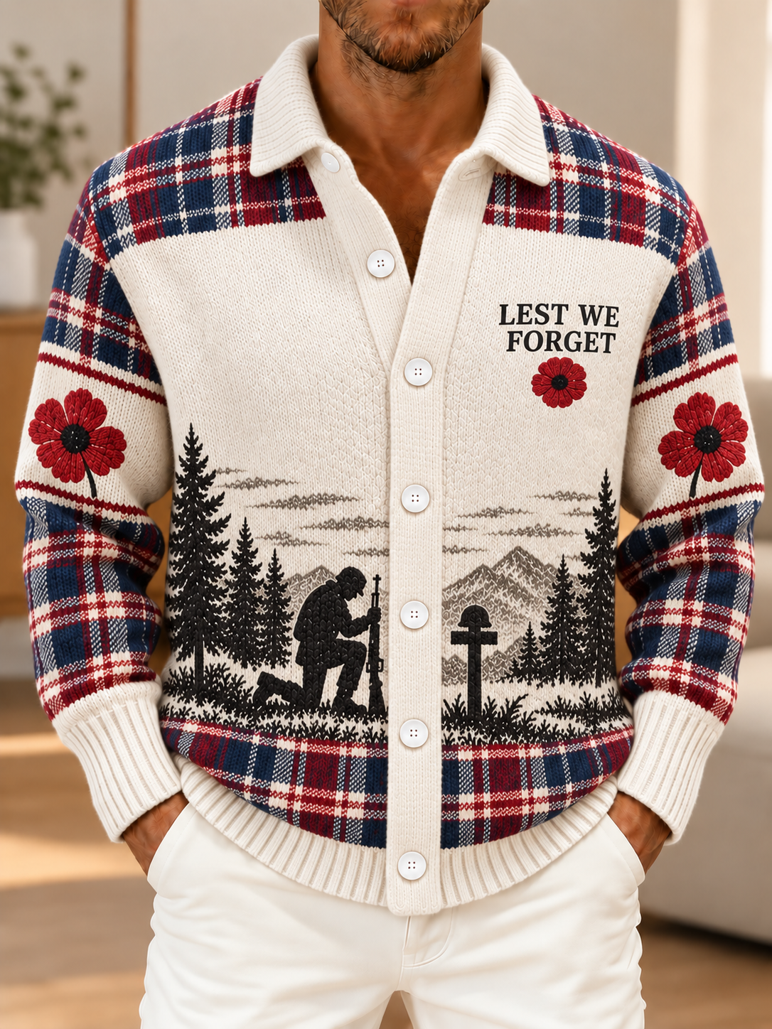 Men's Remembrance Day Vintage British Welsh Patterned Imitation Sweater