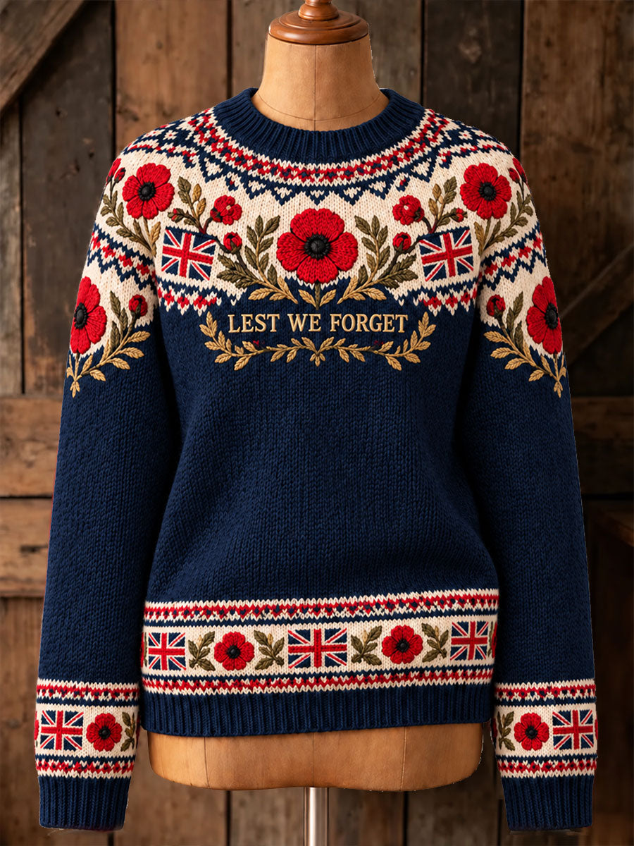 Women's Lest We Forget Print Crew Neck Sweater