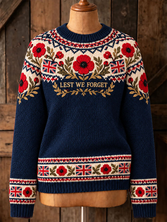 Women's Lest We Forget Print Crew Neck Sweater
