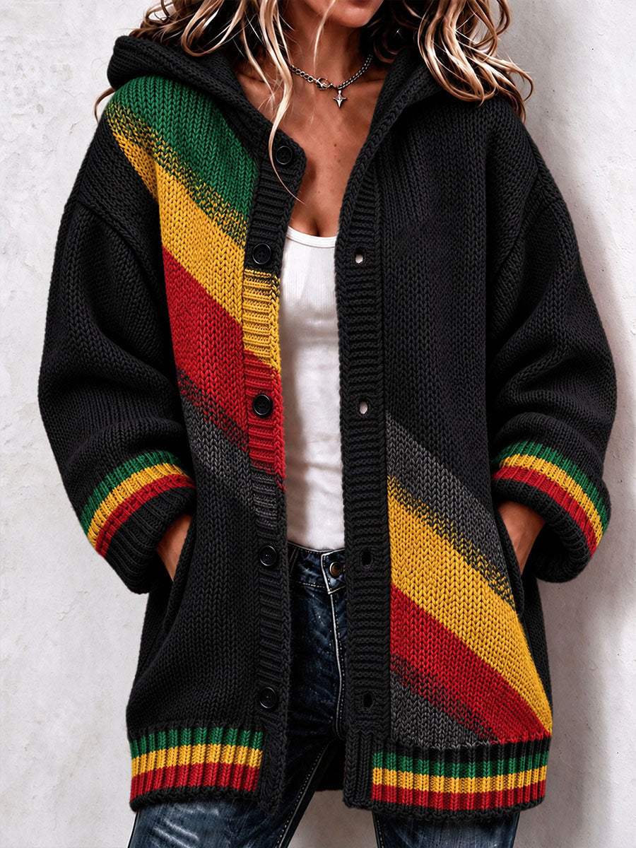 Women's Reggae Inspired Cozy Knit Hooded Cardigan