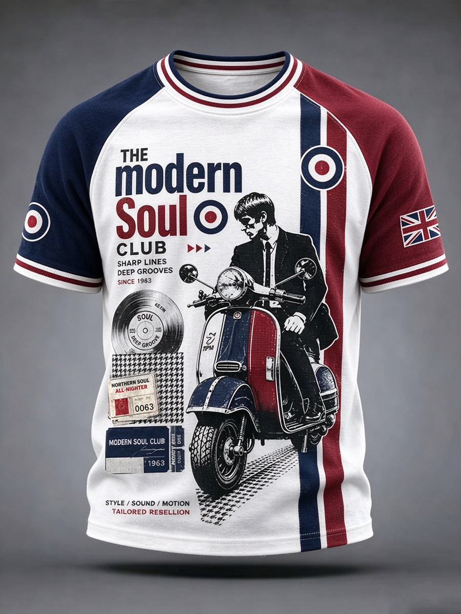 Men's UK Music Lover Mods Art Printed short sleeve t-shirt