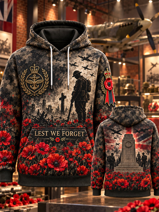 Men's Veteran Remembrance Day Lest We Forget Hooded Sweatshirt