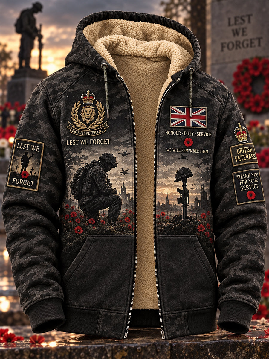Men's Veteran Memorial Graphic Print Zip-Up Long-Sleeve Hoodie