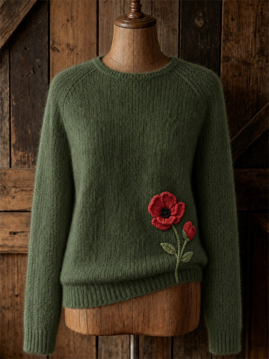 Women's Classy Papaveraceae Flower Print crew neck sweater
