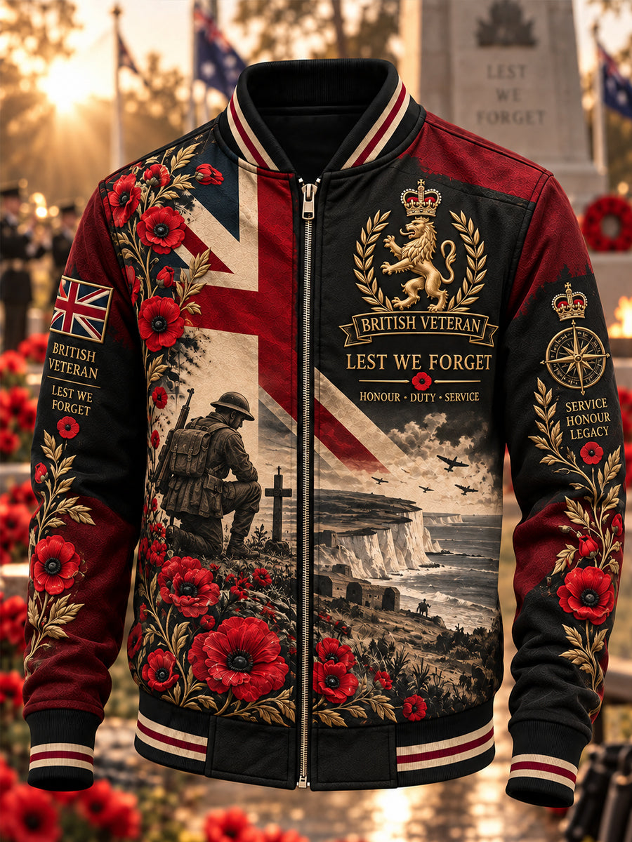 Men's British Veteran Remembrance Day Printed Monkey Jacket