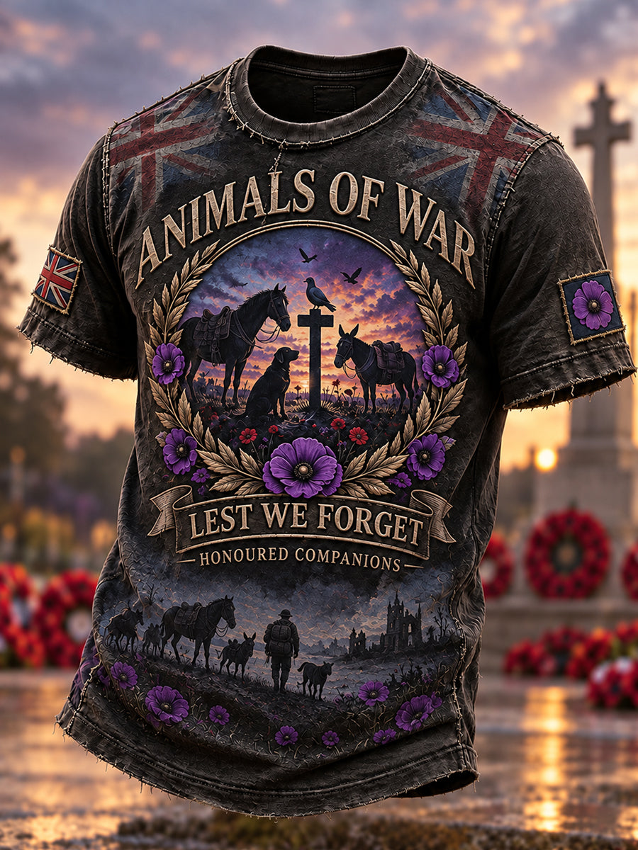 Men's UK Remembrance Day Commemorating Animals In War Short Sleeve T-Shirt
