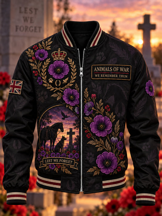Men's UK Remembrance Day Commemorating Animals In War Printed Monkey Jacket