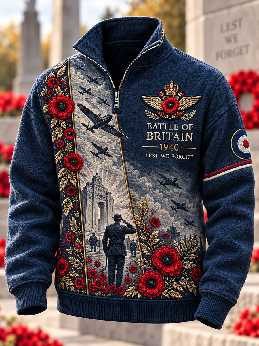 Men's British Veteran Remembrance Day Stand-Collar Half-Zip Sweatshirt