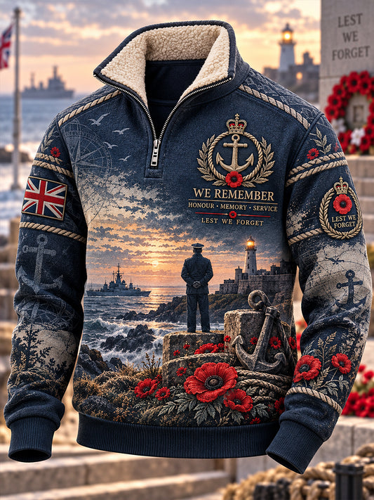 Men's British Veteran Remembrance Day Fleece-Lined Stand-Collar Sweatshirt