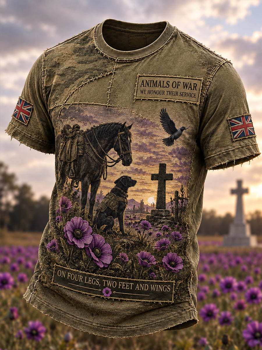 Men's UK Remembrance Day Commemorating Animals In War Short Sleeve T-Shirt